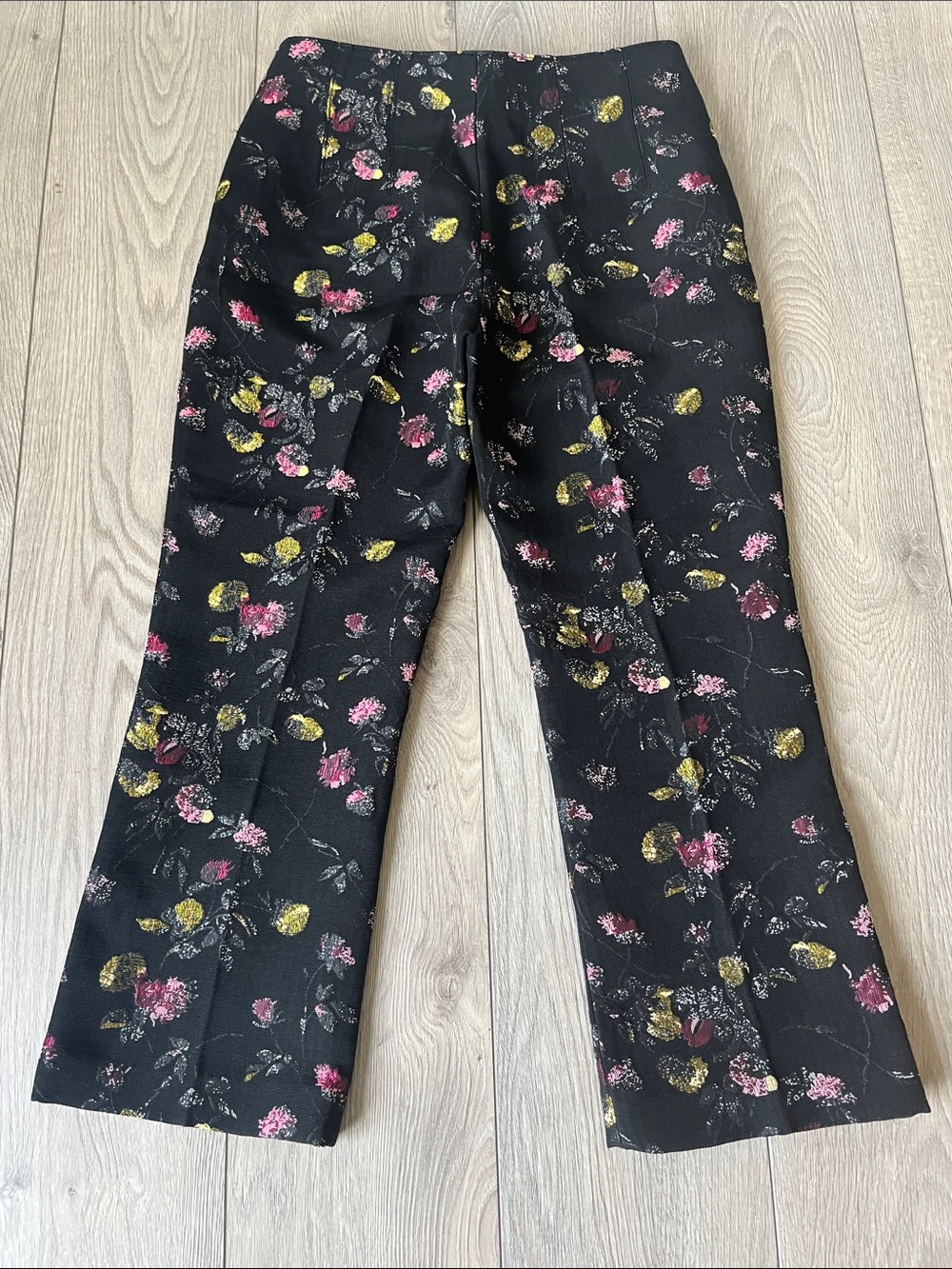 CLUB MONACO Black Metallic Floral Jacquard Straight Leg Trousers High Rise 6 - Picture 7 of 10